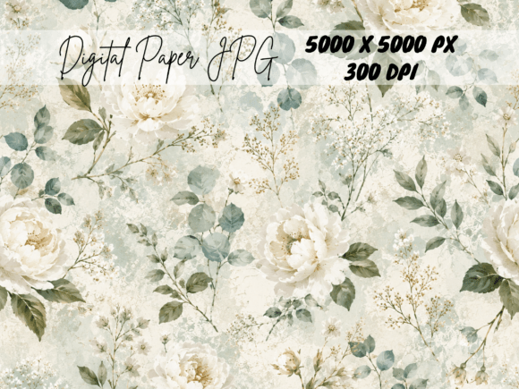 Download Sage Green Vintage Floral Rose Pattern - Premium Bundle