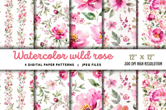 Download Watercolor Wild Rose Pattern 1 - Rose pattern Collection