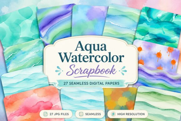 Download Aqua Watercolor - Scrapbook Papers - Scrapbook papers Collection