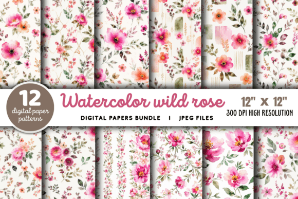 Download Watercolor Wild Rose Pattern Bundle - Rose pattern Collection
