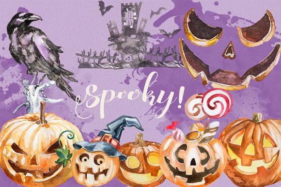 Download Watercolor Spooky Clipart Set - Spooky clipart Collection